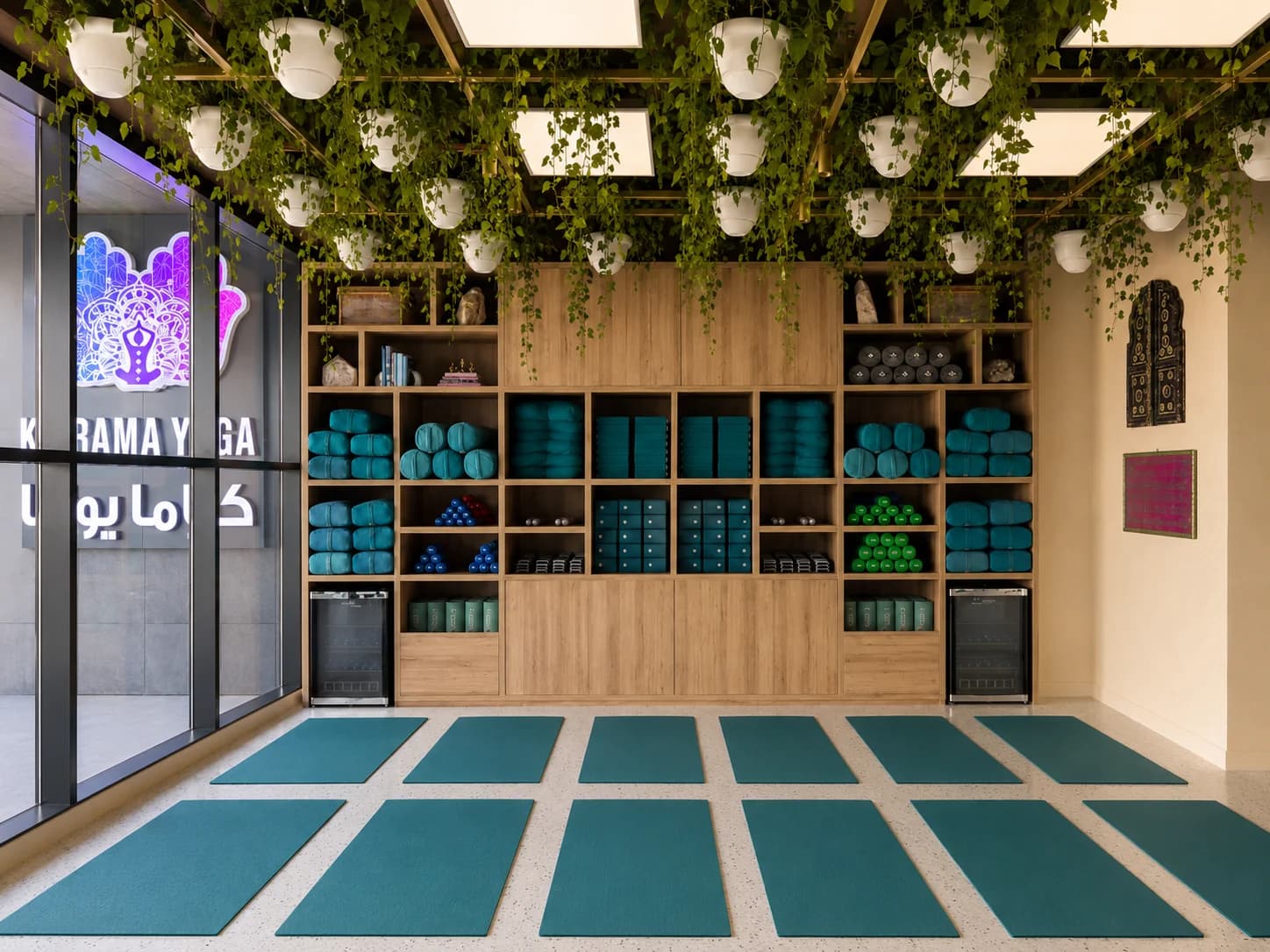 Karama Yoga studio with mats laid out
